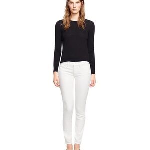 Tory Burch Slim Mid Rise Jean in white old money logo preppy